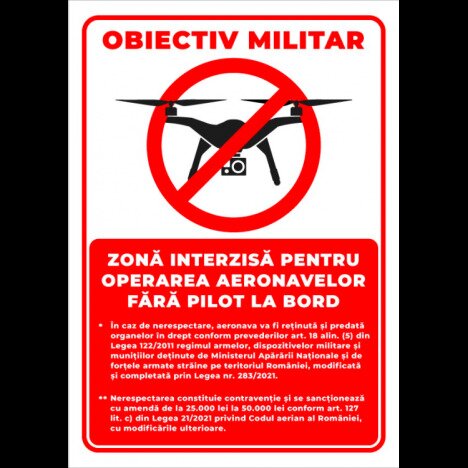 Indicator pentru obiectiv militar zona interzisa pentru operarea aeronavelor fara pilot la bord